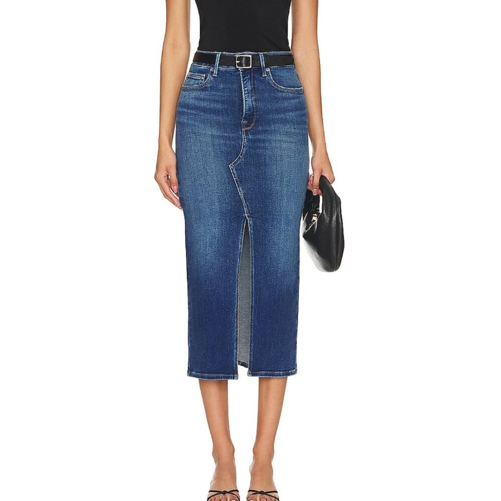 Good American Slit Front Denim Midi Jean Pencil Skirt in Blue691 Size 4 / 27 - Picture 10 of 10